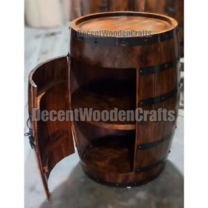 wooden barrel with storage – handcrafted solid wood rustic barrel